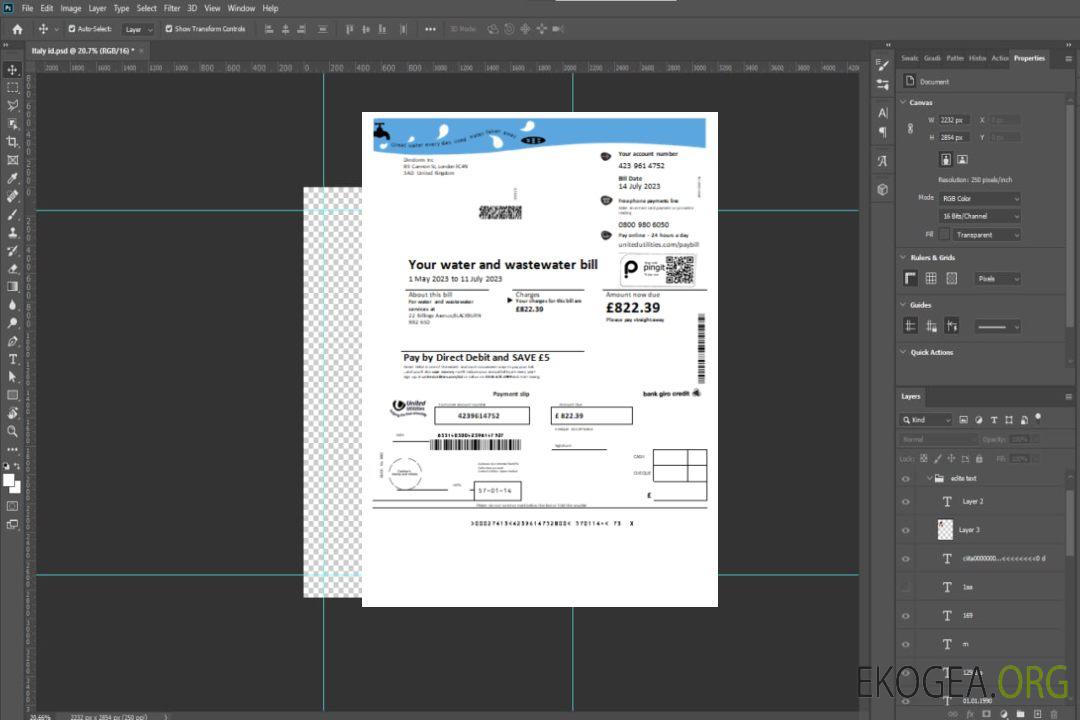 Facture commerciale du service d'eau de United Utilities, SCR template Facture commerciale du service d'eau de United Utilities, SCR template